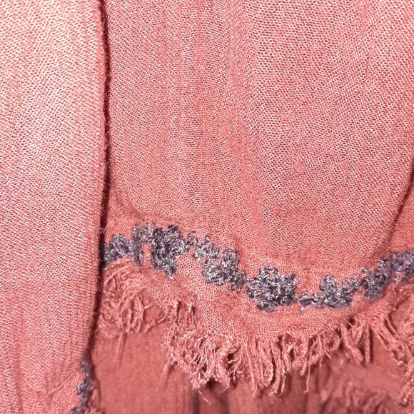 FREE PEOPLE Flowy Boho Tunic Dress Cottage Embroidered Burnt Orange Blu Roomy XS - Picture 9 of 11